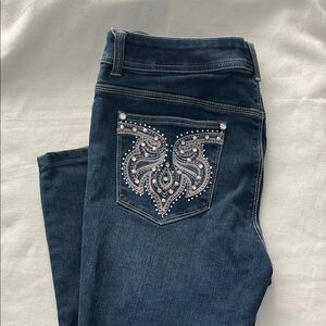 Chico's So Slimming Dark Blue Skinny Jeans with Embellished Pocket Chico’s Sz 2